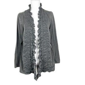 Milano Sweater Women Large Grey Collared Neckline Open Front Stretch Cardigan
